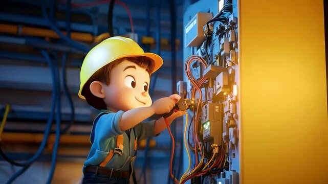 cartoon character Electrician Repair Videos 4K