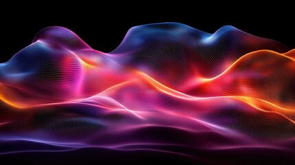 Fototapeta premium Colorful Abstract Wave Patterns in Vibrant Shades of Blue, Pink and Orange on Dark Background