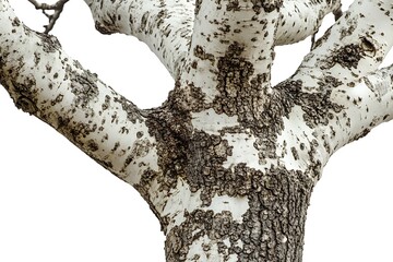 White birch tree isolated on a white background. Close up.