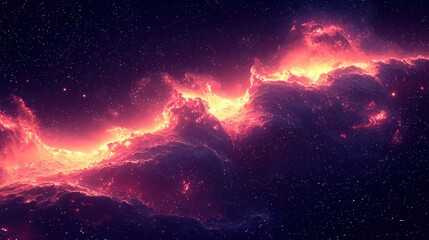 Fototapeta premium Cosmic Nebula with Fiery Colors and Starry Background in Deep Space Exploration Scene