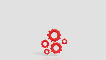 The Red Gear on white Background for engineering concept 3d Rendering.