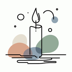 Obraz premium Vector Candle with Flame and Abstract Accents, Modern Design for Light, Relaxation, and Spirituality, Usable for Spa, Wellness, and Home Decor
