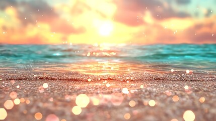 Obraz premium Sunset waves embrace sandy shore eco-friendly beach nature's serenity vibrant environment