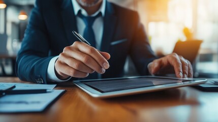 Business innovation professional interacting with digital tablet in office