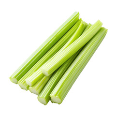 Fresh celery sticks arranged on a white background perfect for healthy snacks and recipes, Celery sticks on white background