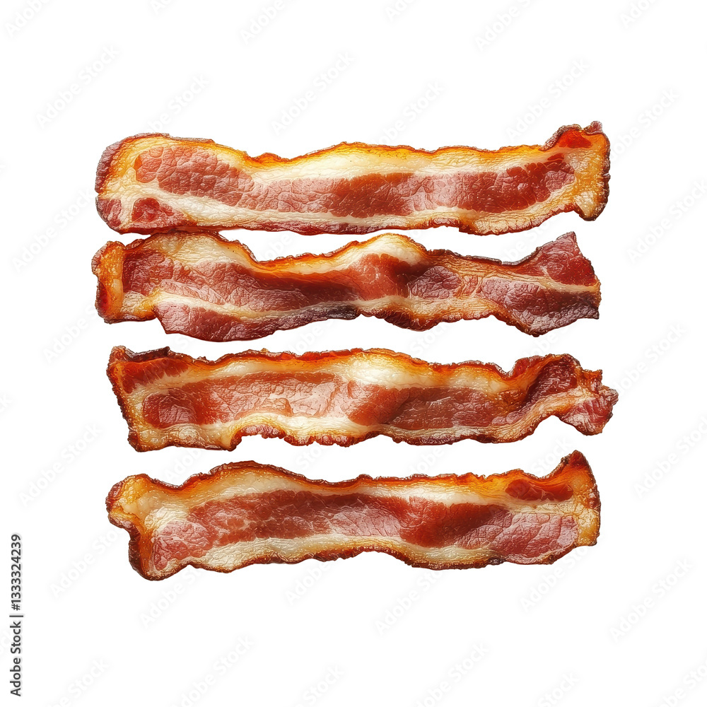 Poster cooked bacon strips arranged neatly on a transparent background ready for culinary use and enjoyment