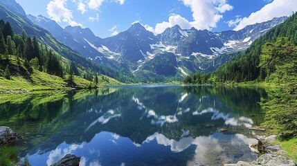 Pristine Alpine Landscape with Lake and Mountain Reflections