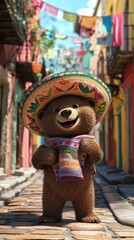 Fototapeta premium Art Cartoon Bear Scene 9:16 Wearing Cinco Street Colorful