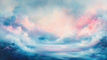 Ethereal Dreamy Abstract Landscape with Soft Blue and Pink Hues in Artistic Cloudy Sky
