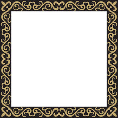 Vector gold with black square Kazakh national ornament. Ethnic pattern of the peoples of the Great Steppe