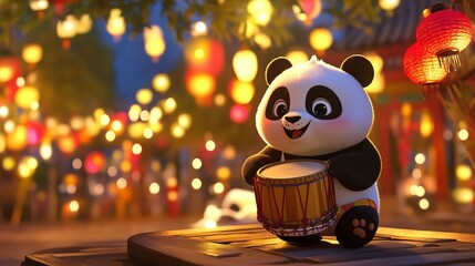Art Cartoon Panda Moment Playing Festive Vibe Obon
