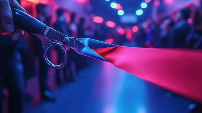 Cutting ribbon at grand opening in nightclub