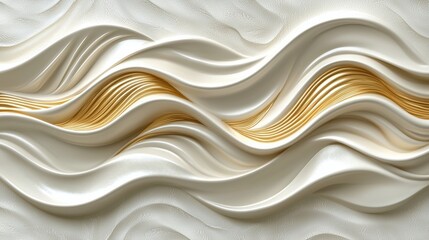 Obraz premium Abstract Texture with Flowing Waves in Creamy White and Gold Tones