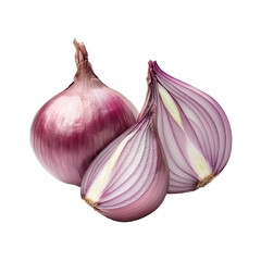 Fototapeta premium Fresh shallots isolated on white background for culinary use and recipes preparation, half or piece onions shallots isolated, isolated on white background