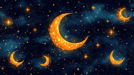 Fototapeta premium Starry Night Sky with Glowing Moons and Twinkling Stars in a Dreamy Atmosphere