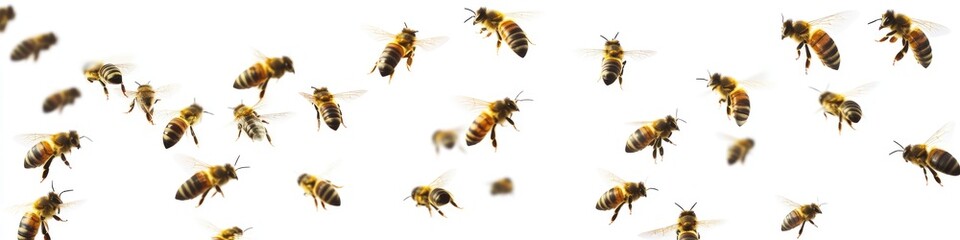 A swarm of bees flying in all directions