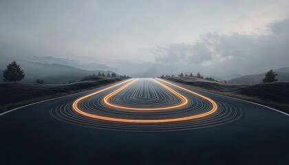 Mountain Road for Light Trails, Speed, Journey.