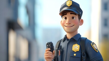 Obraz premium Policing action animated officer smiling in urban environment