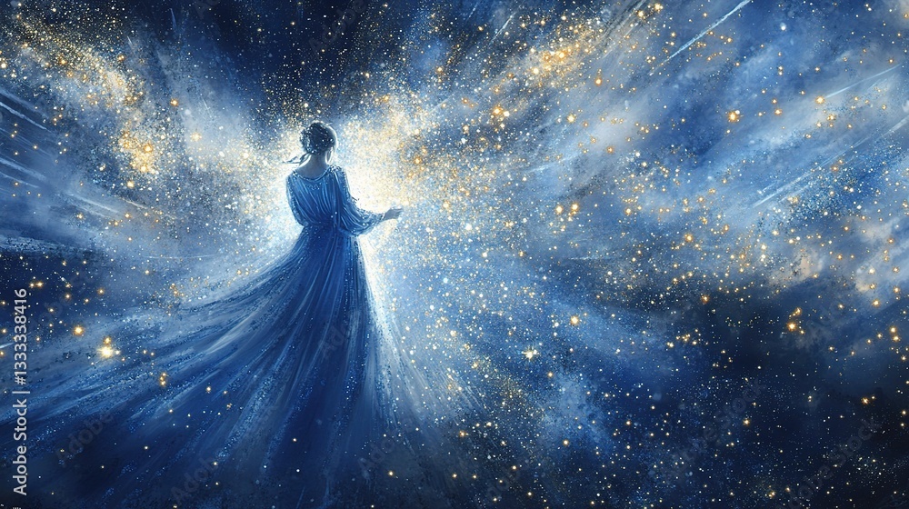 Poster ethereal blue background with sparkles and light in abstract form