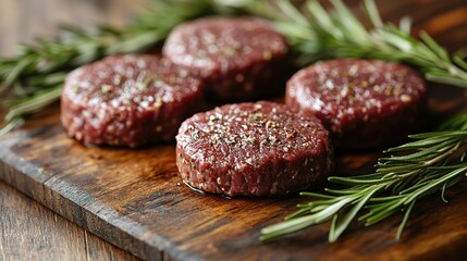 Fresh raw beef patties ready for grilling