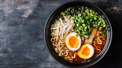 Delicious Japanese Ramen Bowl with Soft Boiled Egg and Pork Slices