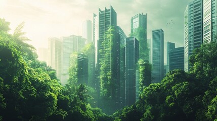Obraz premium Lush Green City Concept Blending Nature with Urban Architecture