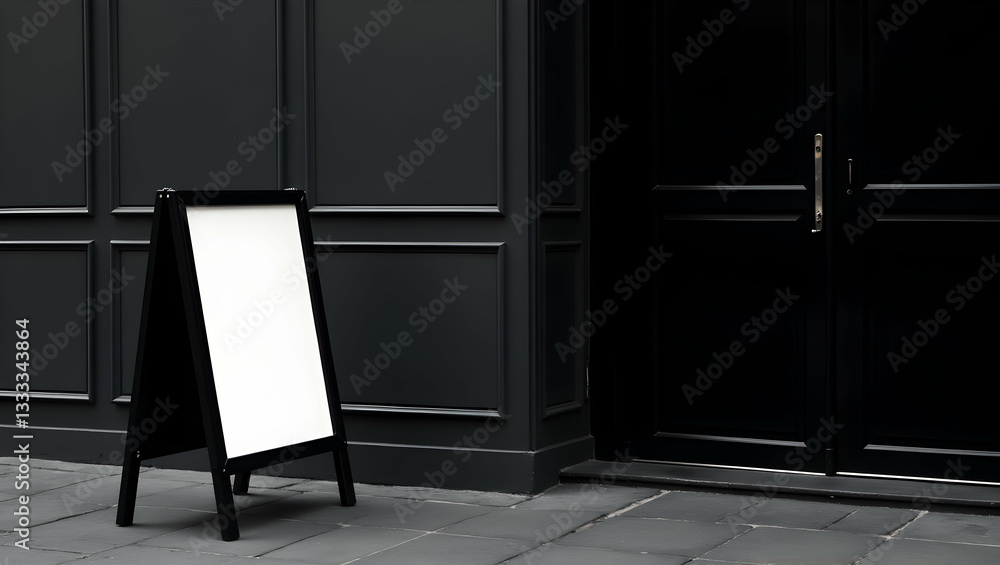 Poster elegant black a-frame sign with blank white display for customization