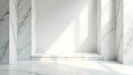 Fototapeta premium Elegant minimalist studio backdrop featuring seamless marble textures and bright light