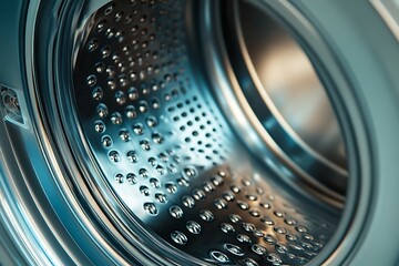 drum of a washing machine in blue light.