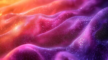 Obraz premium Abstract Colorful Waves with Glittering Particles in Purple, Orange, and Pink Tones