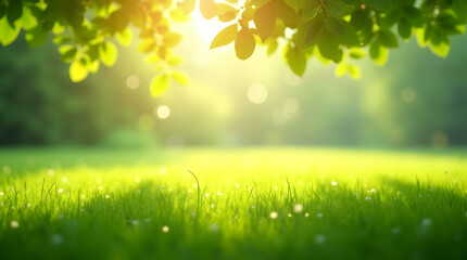 Obraz premium Enchanting Meadow, Sunlight Streaming Through Lush Greenery in Summer