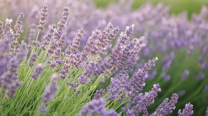 Obraz premium Vibrant Purple Lavender Field in Soft Sunlight