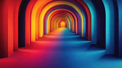 Vibrant Abstract Corridor with Colorful Arches Creating Illumination and Depth in a 3D Space