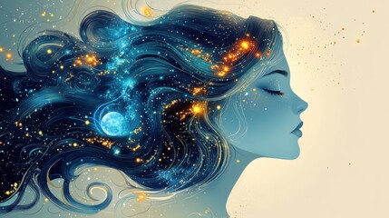 Artistic illustration of a woman with glowing blue hair symbolizing the aquarius zodiac sign and its unique traits