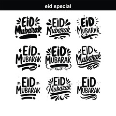 Happy Eid. Calligraphy set. Vector logo, emblems, text design. Usable for banners, greeting cards, Eid Adha and Fitr Arabic calligraphy - collection, set, package designs Eid Mubarak - Calligraphy tex