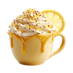 Lemon Mug Cake with Whipped Cream Isolated on Transparent Background