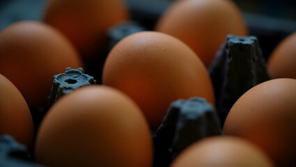High-Angle Close-Up of a Carton of Brown Eggs in Their Protective Tray