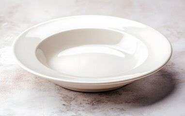 Empty White Porcelain Pasta Bowl on Table