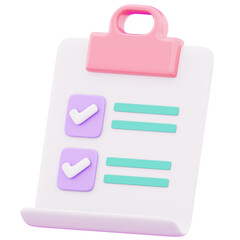 Business notepad checkmark marking completed objectives representing successful business planning report icon. 3d notes for business or education illustration image