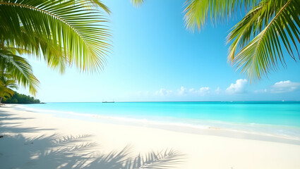 Idyllic Tropical Beach Scene with White Sand and Turquoise Water