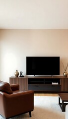 Modern Living Room Leather Armchair Warm Beige Background