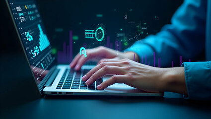 Marketer Analyzing Financial Data and Business Analytics on a Laptop