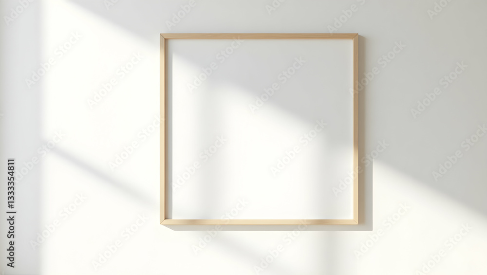 Poster minimalist blank white frame mockup on a clean wall with subtle shadows creating an elegant display 