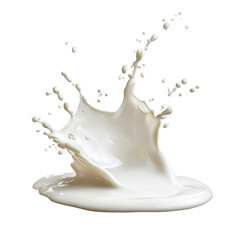 Fresh spilled milk puddle splashed, isolated on transparent background 