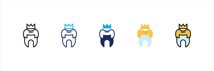 Tooth Crown Multi Style Icon Set