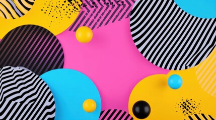 Vibrant Memphis Style Background with Glitch Elements and Patterns