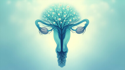 Serene ethereal illustration of a majestic tree with anatomical form