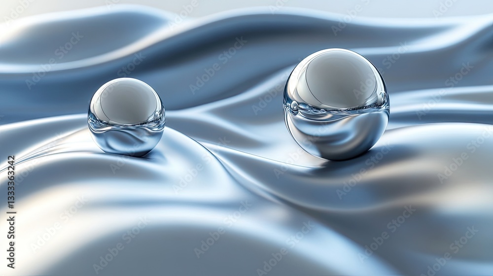 Poster reflection of spheres on fluid surface with soft waves and light