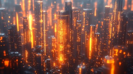 Fototapeta premium Cyberpunk Cityscape: Glowing Metropolis at Night