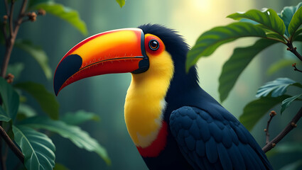Obraz premium Vibrant Toucan Portrait, A Stunning Digital Painting of Nature's Beauty